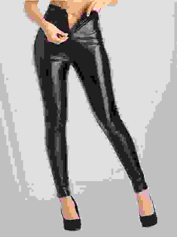 Lovehoney Fierce Wet Look Zipper Leggings, Black, hi-res